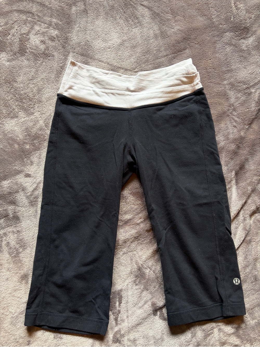 lululemon athletica Black Cropped Yoga Pants with Cream Waistband
